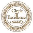 Lennox gold circle with text reading 