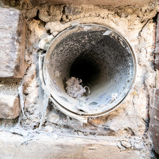 close-up of a clogged dryer vent