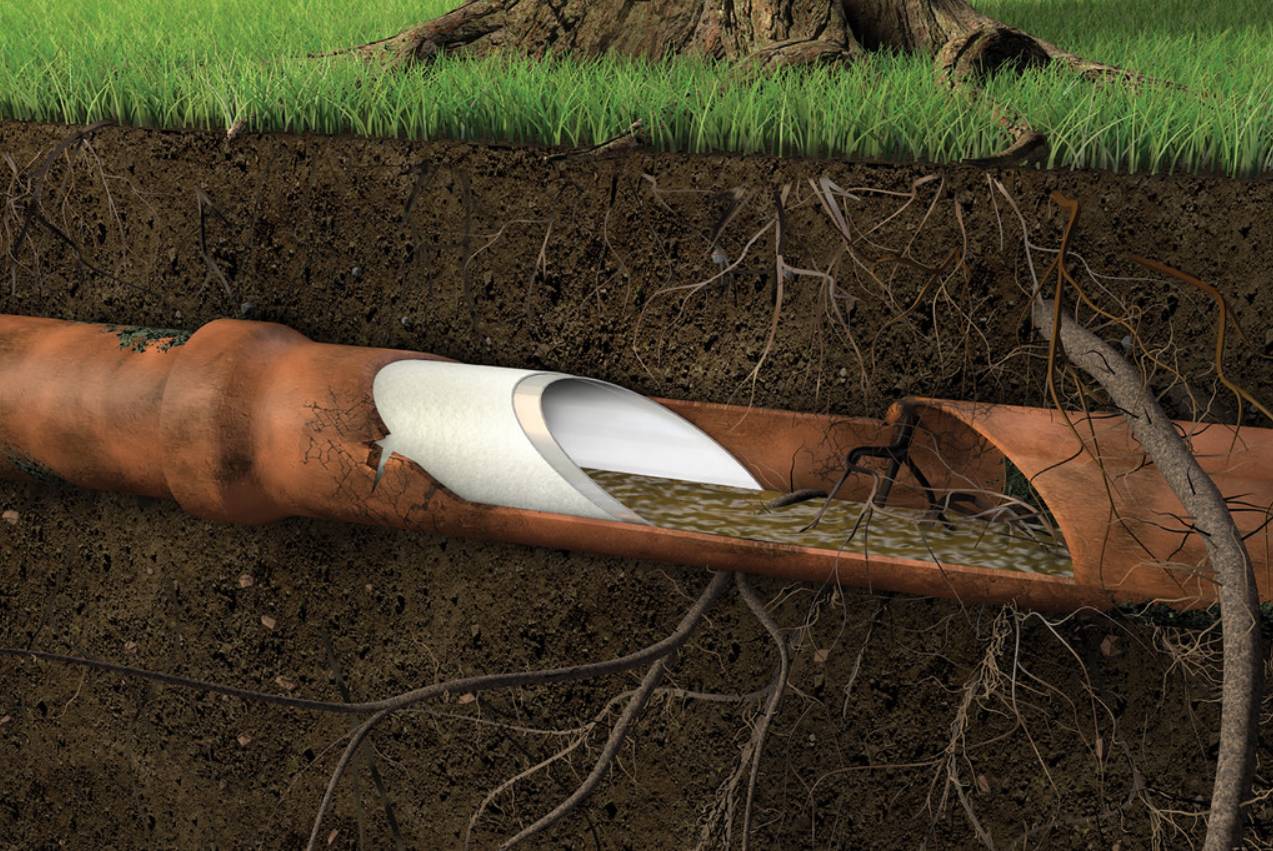 Animated images of trenchless sewer line repair